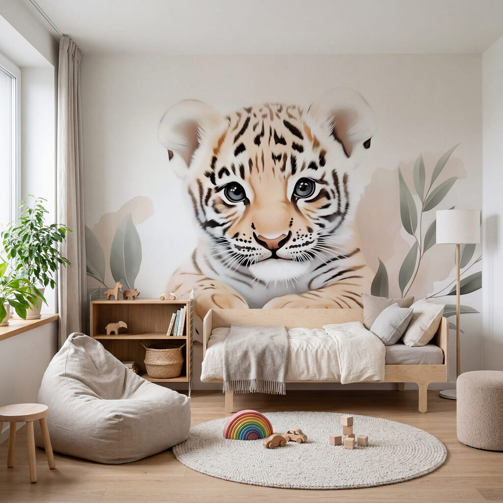 Tiger cub with leaves