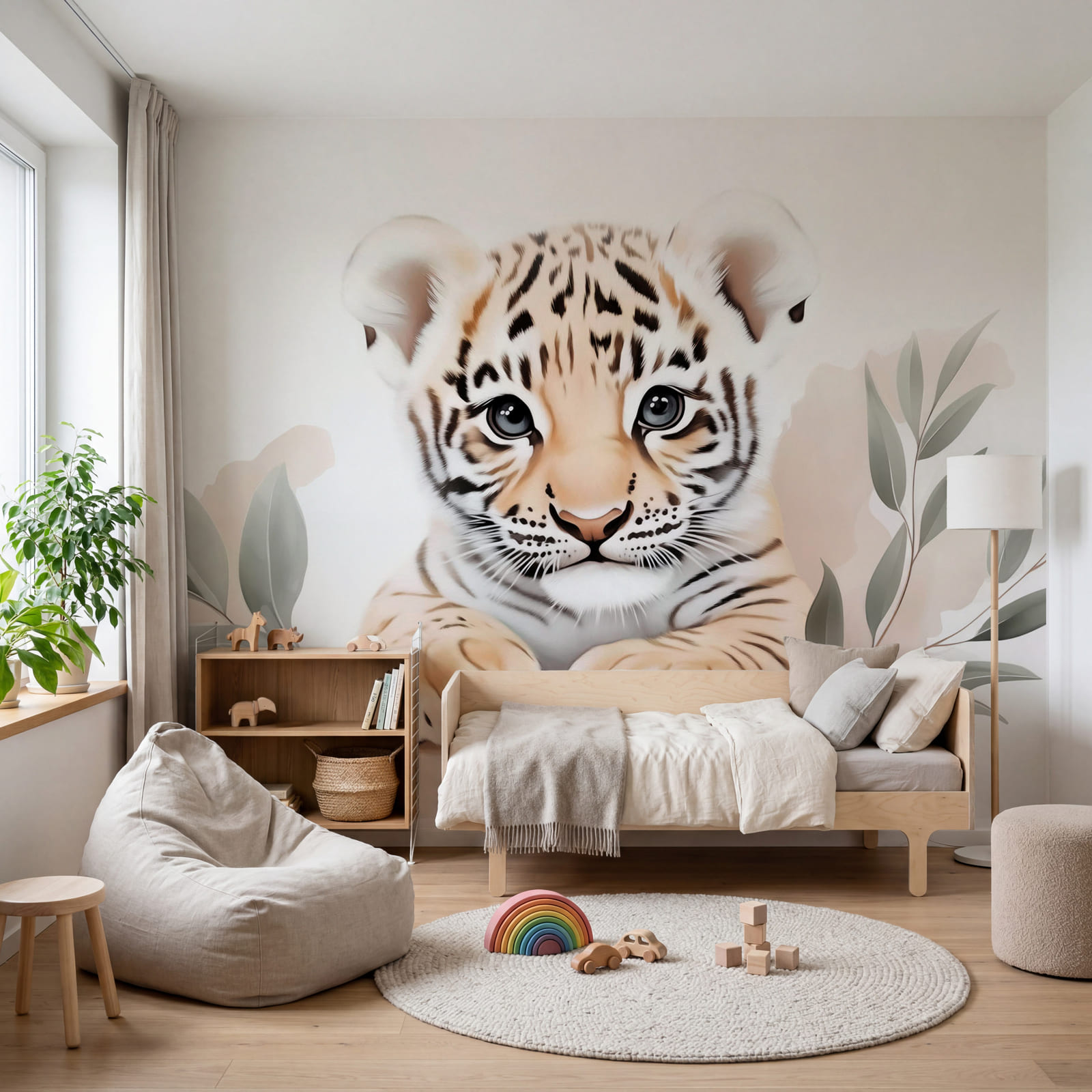 Tiger cub with leaves