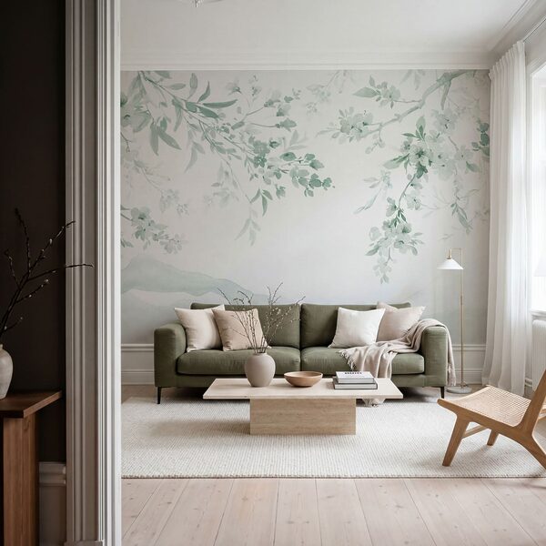 Painting of a tree branch with white flowers Painting of a tree branch with white flowers