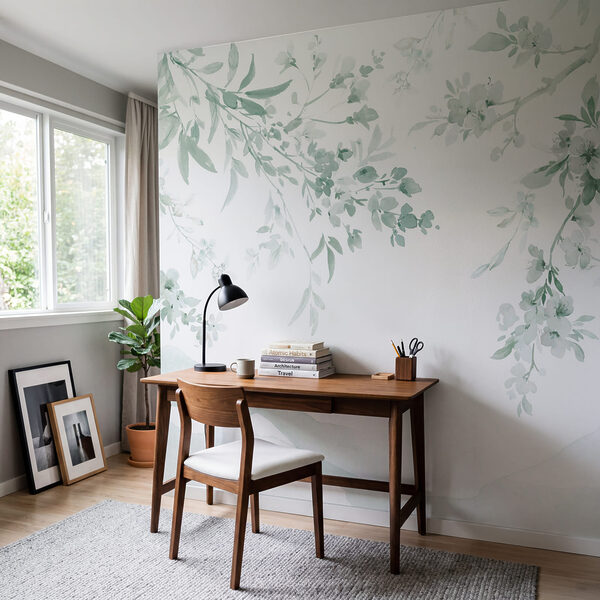 Painting of a tree branch with white flowers Painting of a tree branch with white flowers
