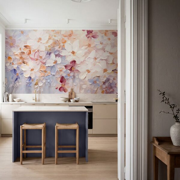 Painting of flowers on a white surface Painting of flowers on a white surface