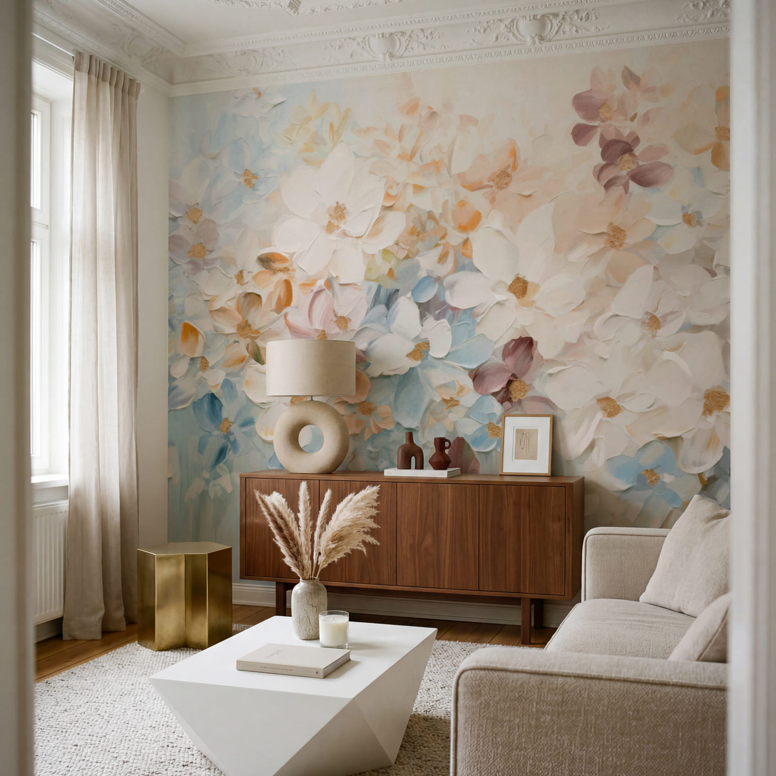 Painting of flowers on a white surface