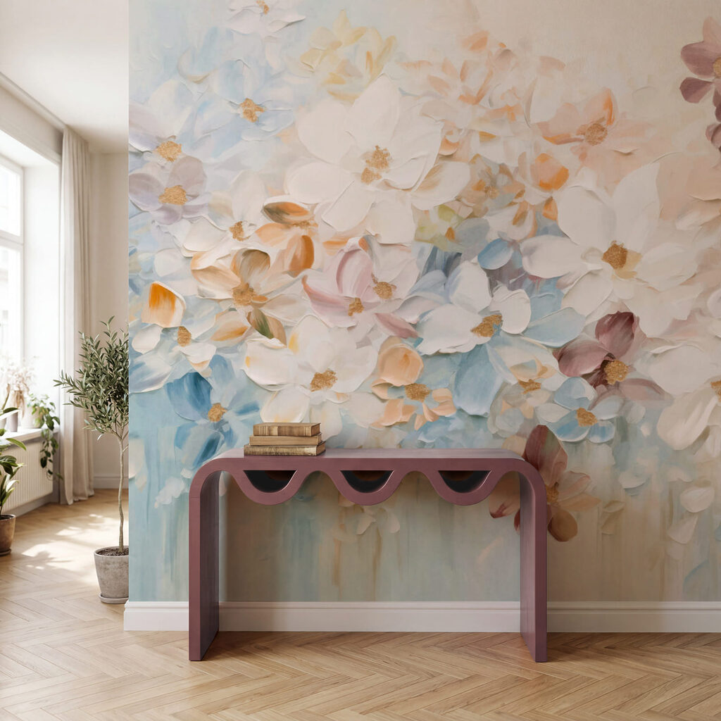 Painting of flowers on a white surface