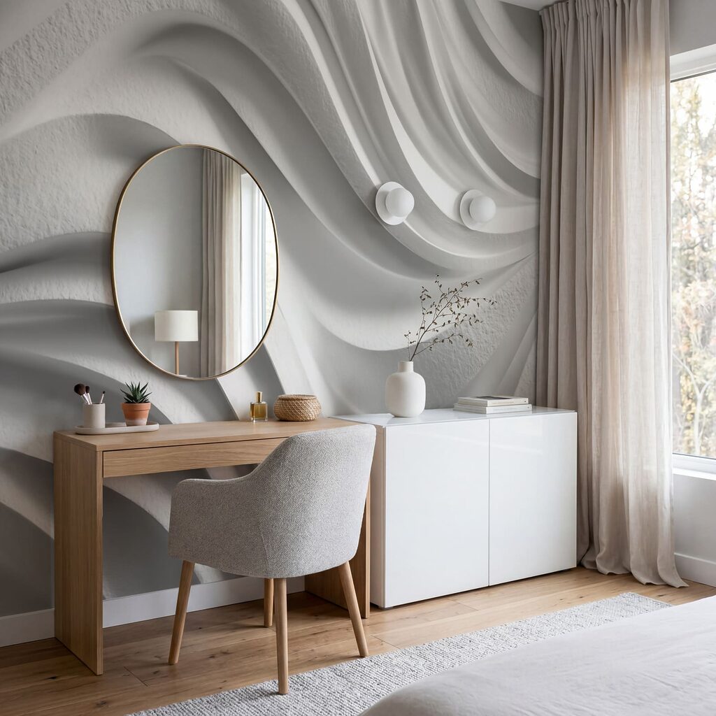 White wall with wavy lines White wall with wavy lines