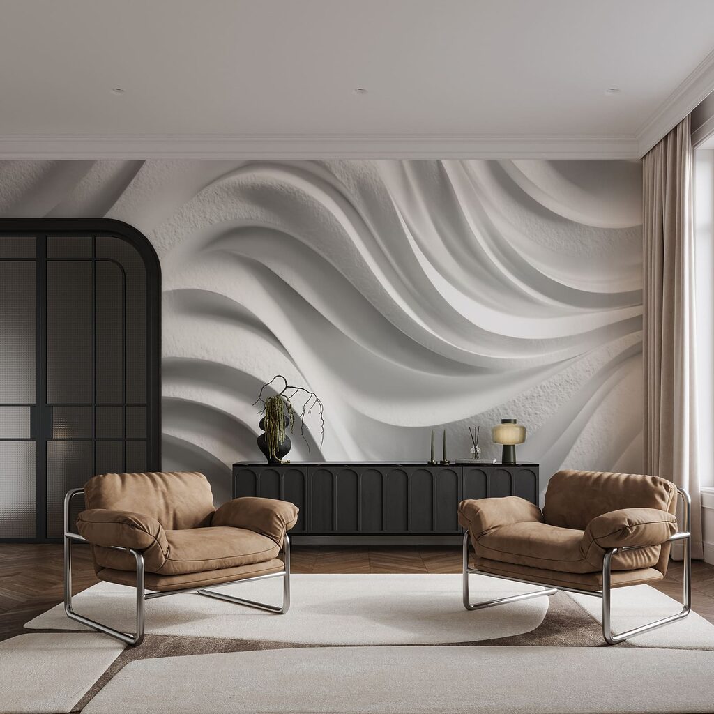 White wall with wavy lines White wall with wavy lines