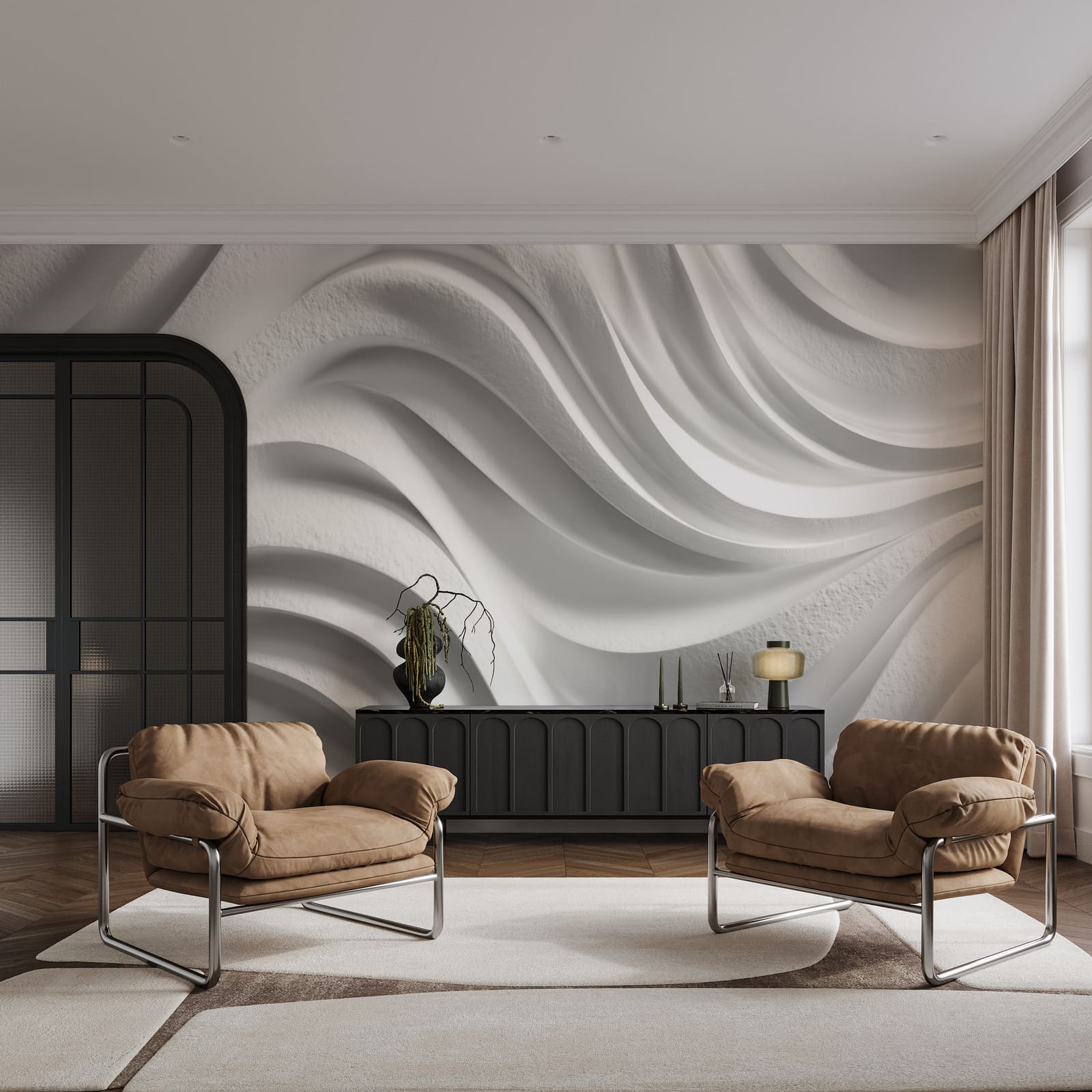 White wall with wavy lines White wall with wavy lines