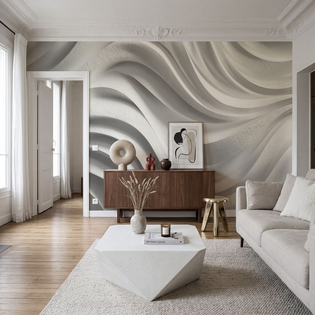 White wall with wavy lines White wall with wavy lines