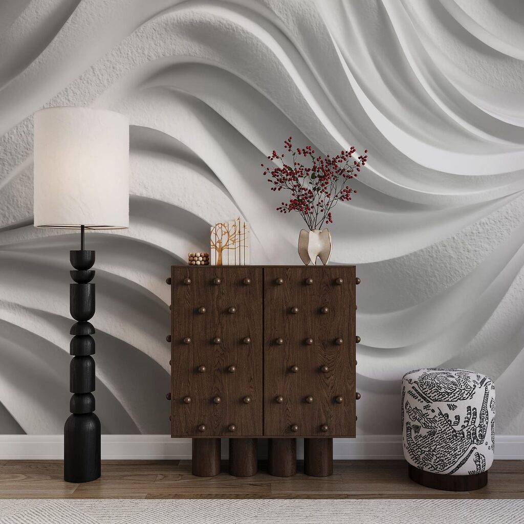 White wall with wavy lines White wall with wavy lines
