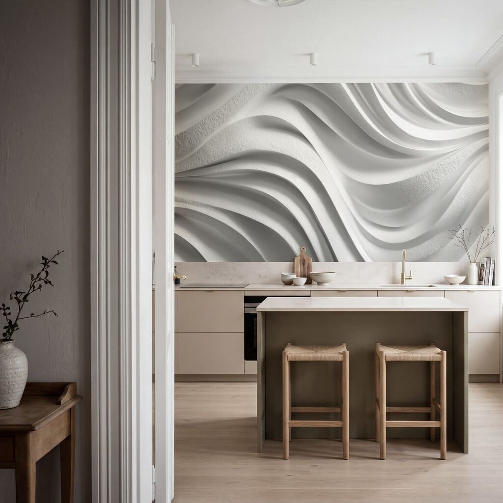 White wall with wavy lines White wall with wavy lines