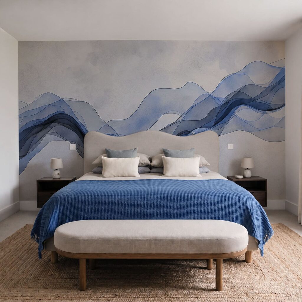 Blue wavy lines on a white background Blue wavy lines on a white background