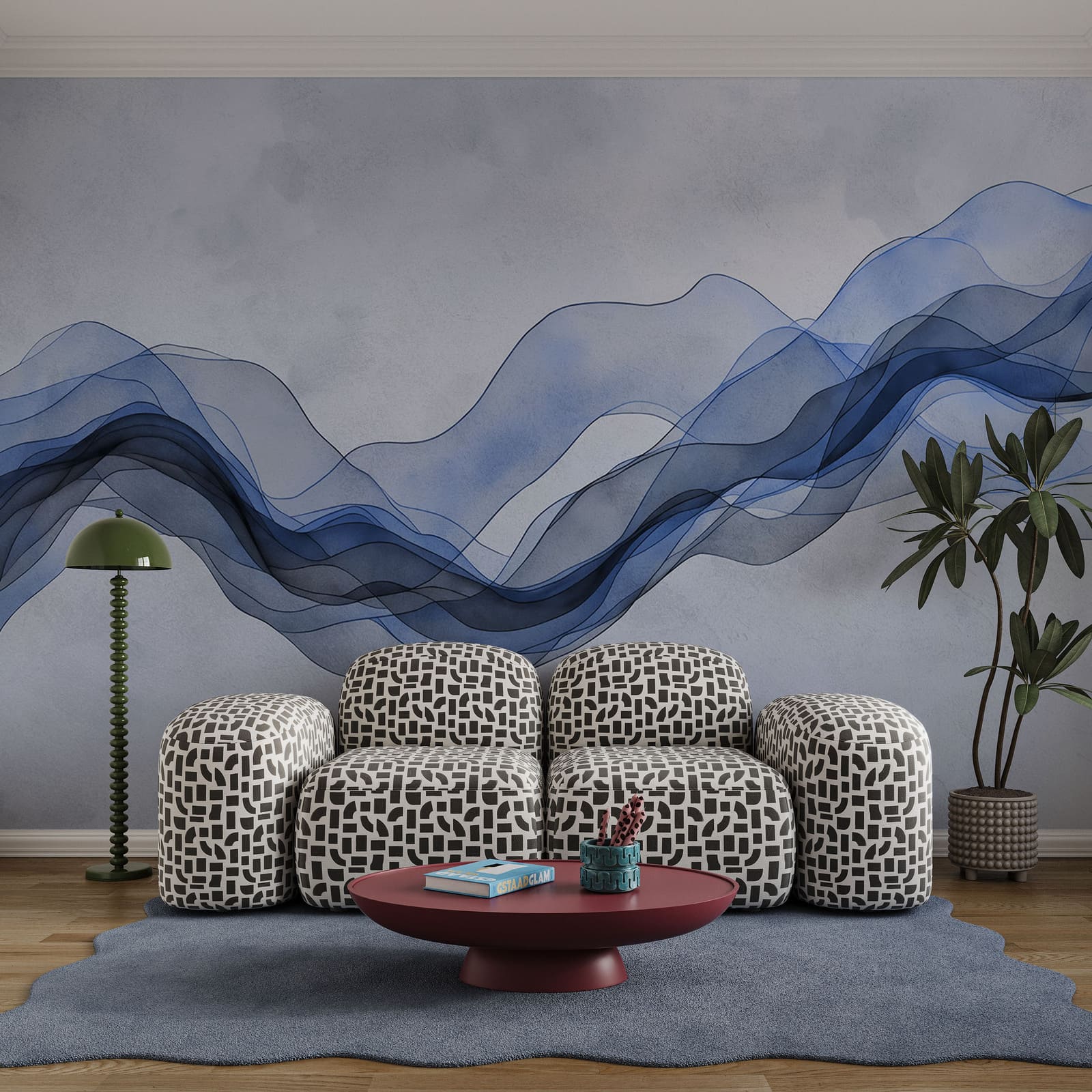 Blue wavy lines on a white background Blue wavy lines on a white background