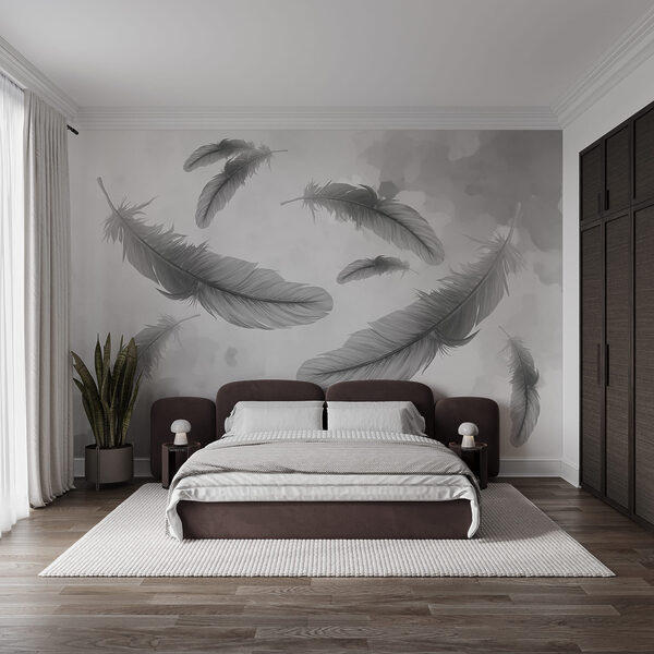 Group of feathers floating in the air