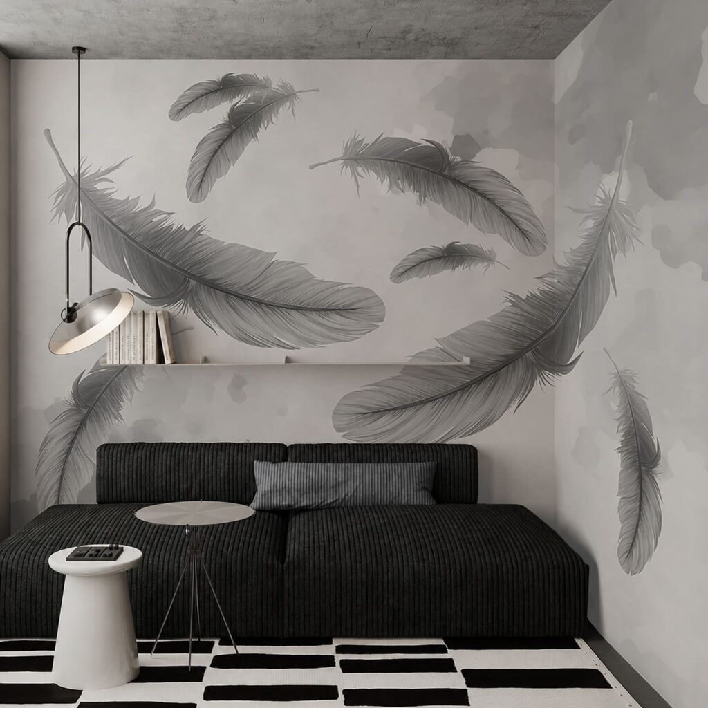 Group of feathers floating in the air