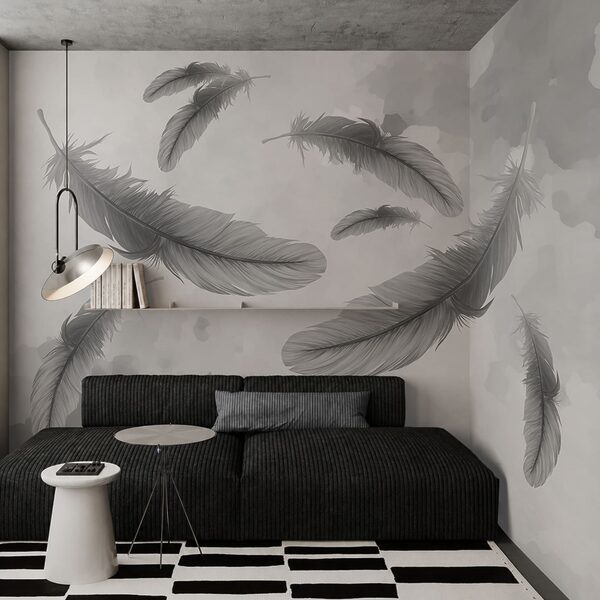 Group of feathers floating in the air