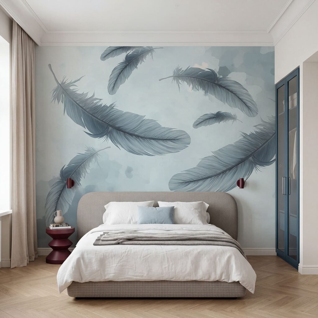 Group of feathers floating in the air