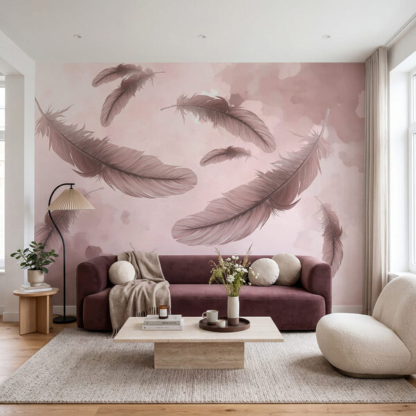 Group of feathers floating in the air