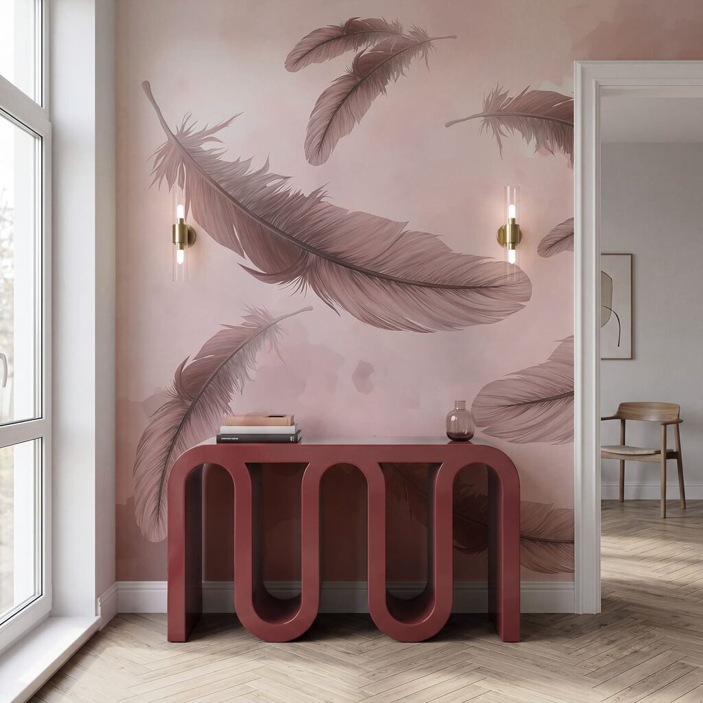 Group of feathers floating in the air