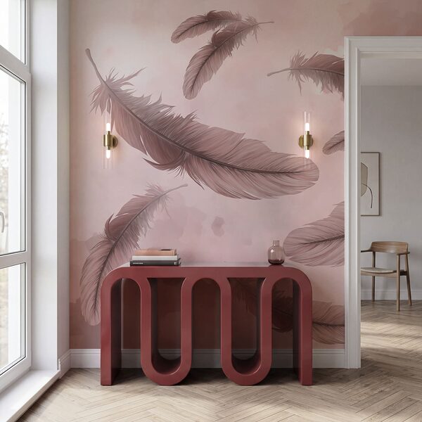 Group of feathers floating in the air