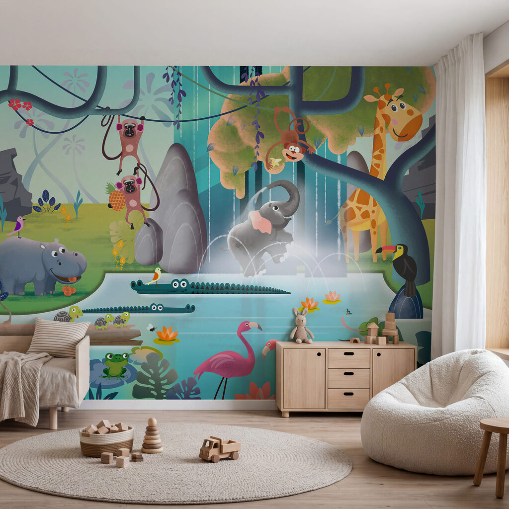 Cartoon of animals in a pond Cartoon of animals in a pond