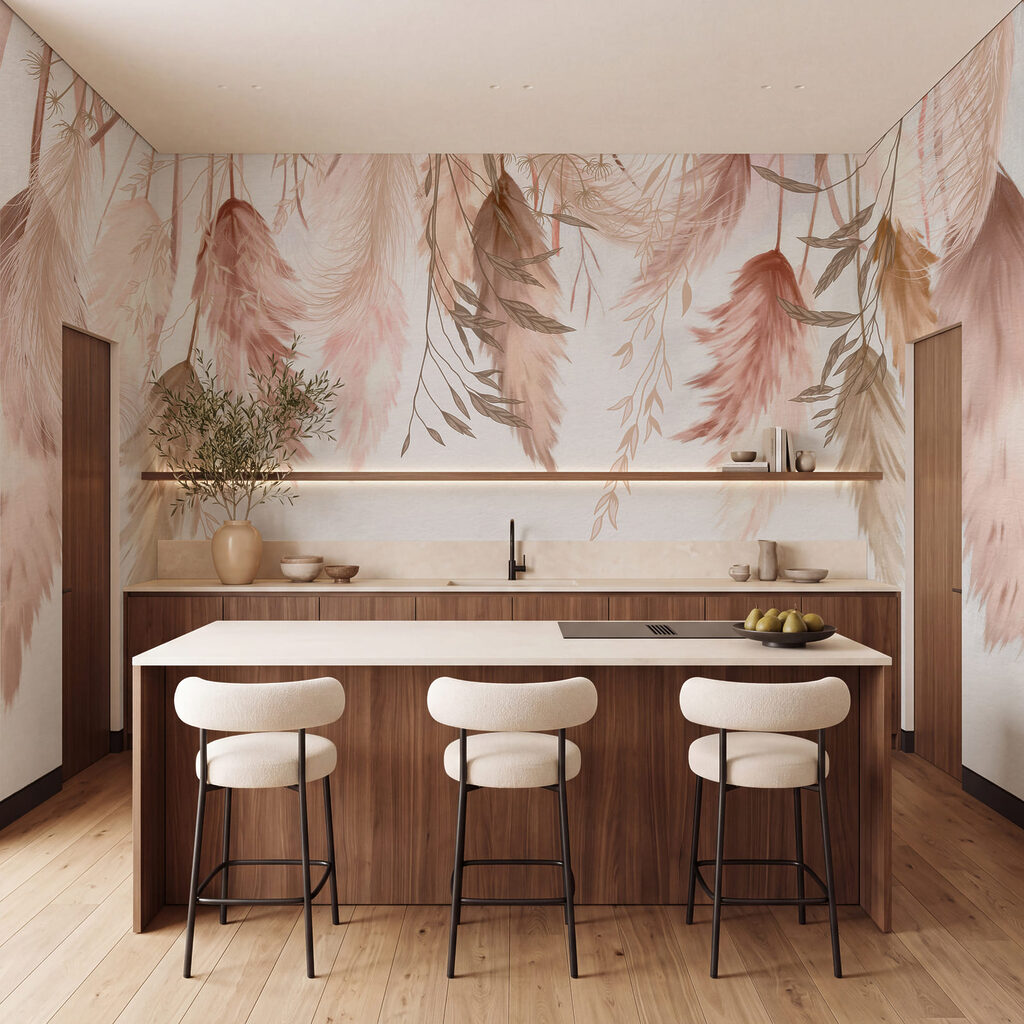 Soft feathery patterns in pastel hues