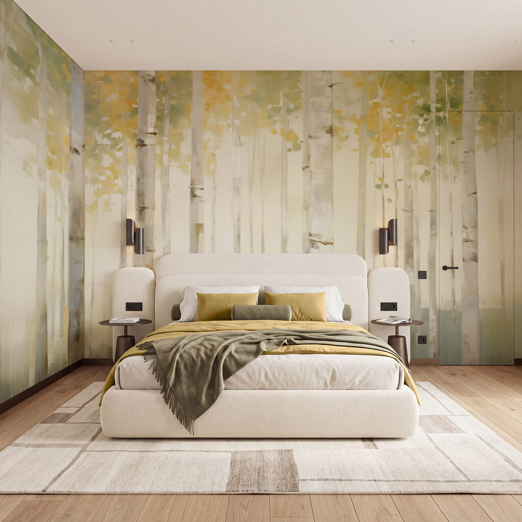 Painting of trees in a forest Painting of trees in a forest