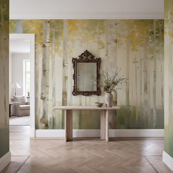 Painting of trees in a forest Wall mural Painting of trees in a forest