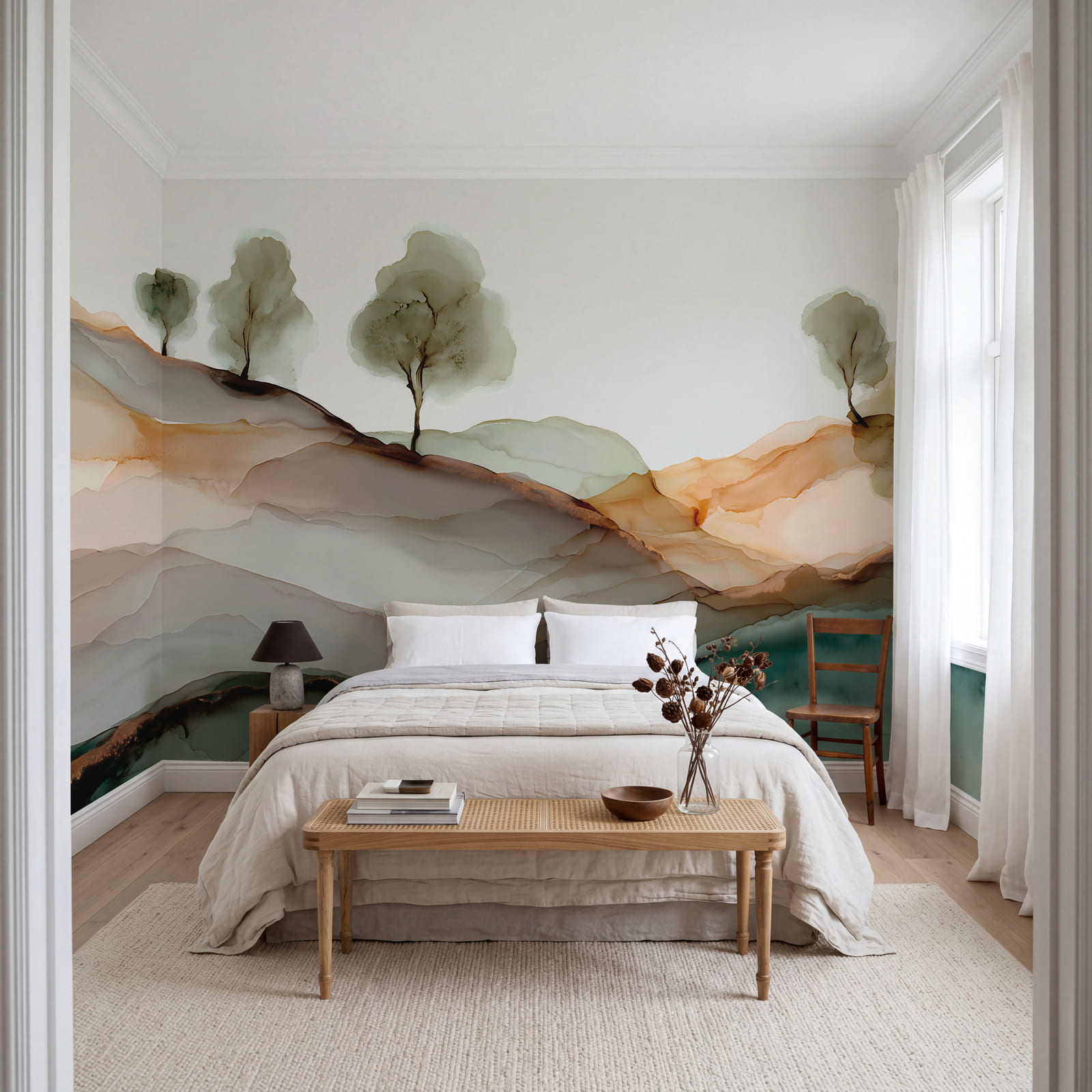 Painting of trees on a hill