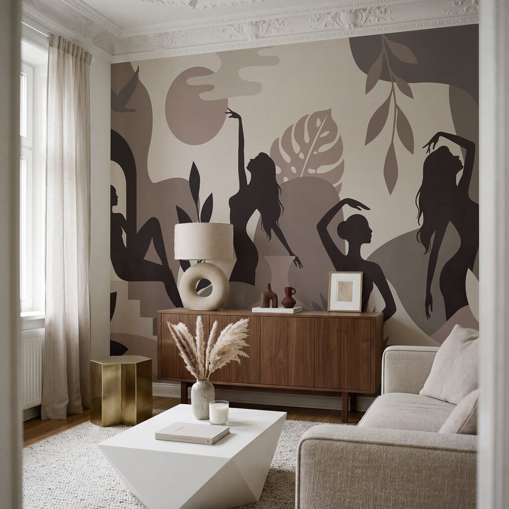 Elegant silhouettes in a serene landscape Elegant silhouettes in a serene landscape
