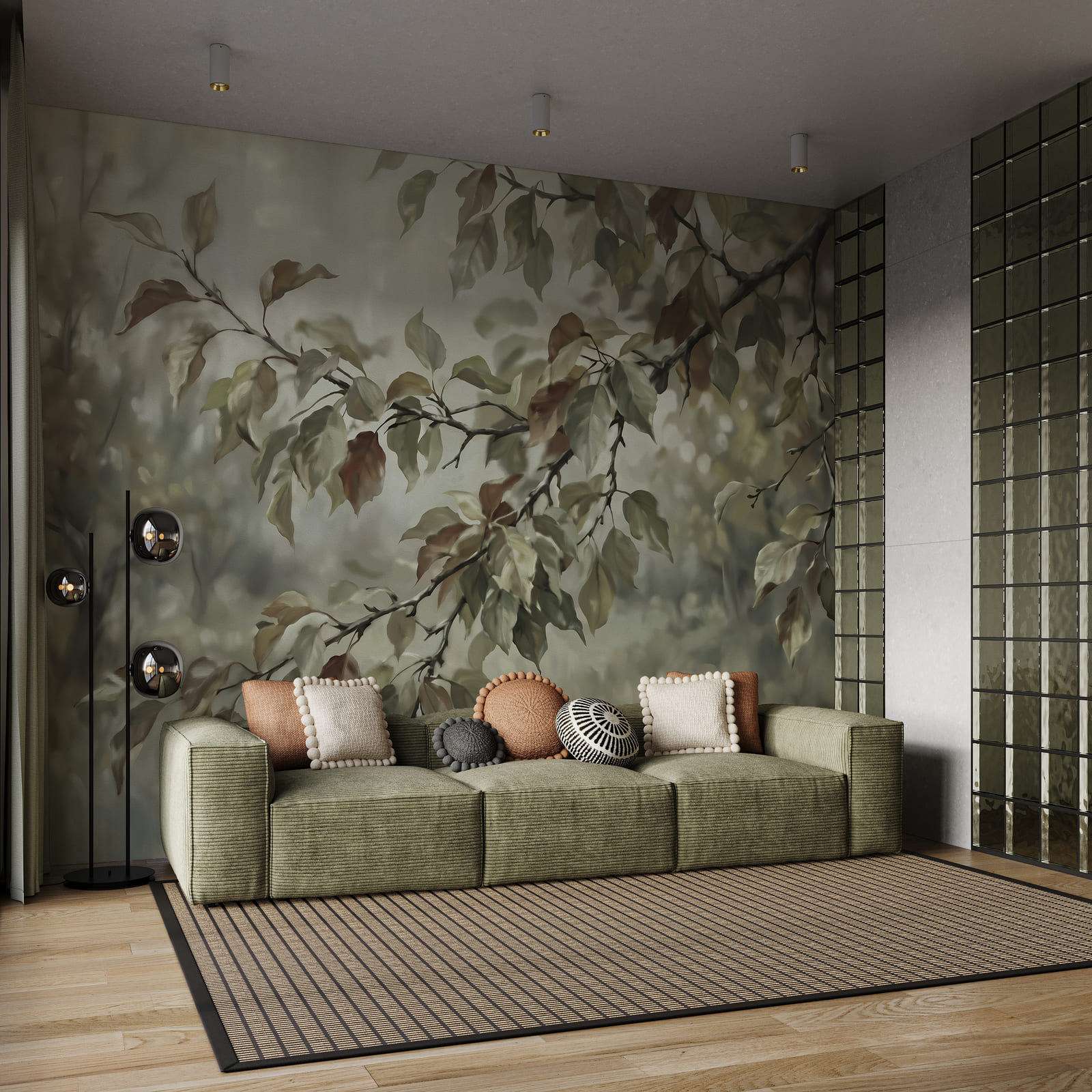 Painting of a tree branch with leaves