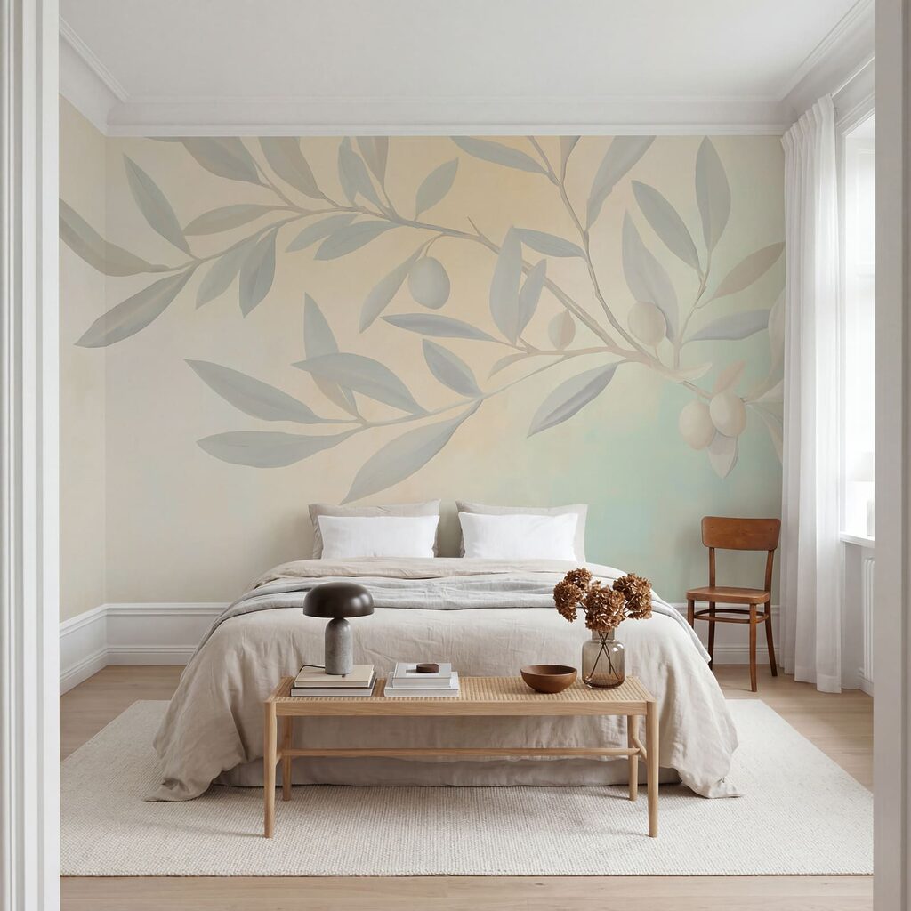 Painting of a branch with leaves and fruits Painting of a branch with leaves and fruits