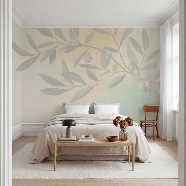 Painting of a branch with leaves and fruits Painting of a branch with leaves and fruits