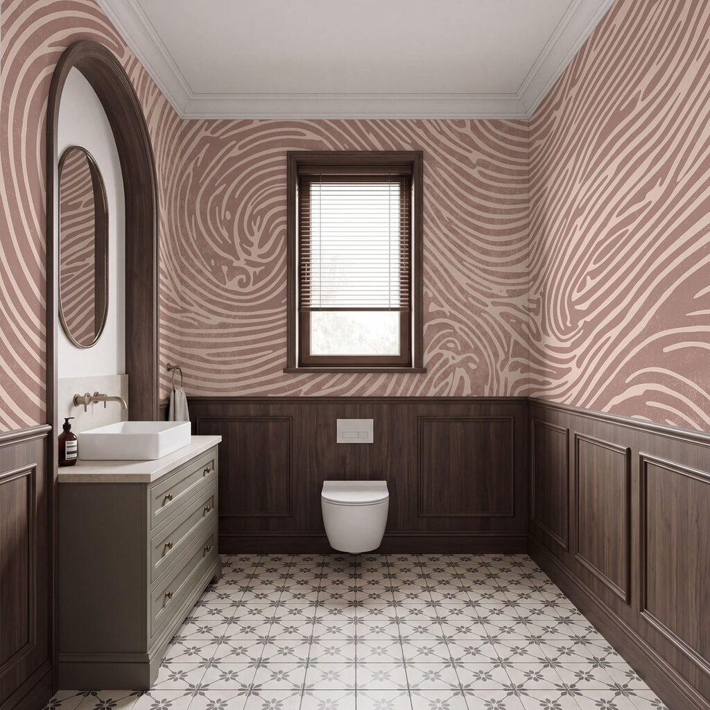 Swirling lines create visual rhythm