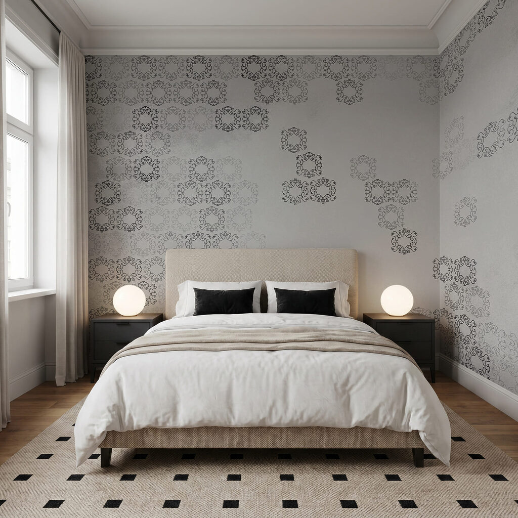 White background with black and white pattern