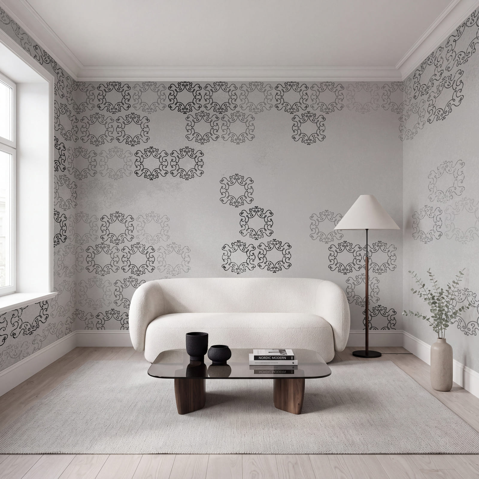 White background with black and white pattern