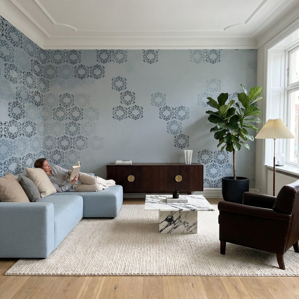 Blue background with black and white patterns Blue background with black and white patterns