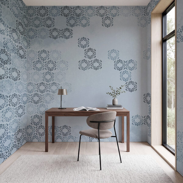 Blue background with black and white patterns Blue background with black and white patterns