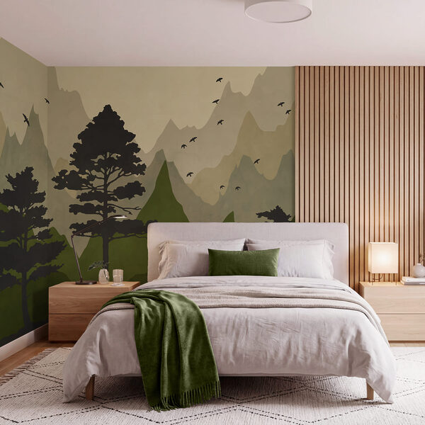 Painting of trees and mountains Painting of trees and mountains