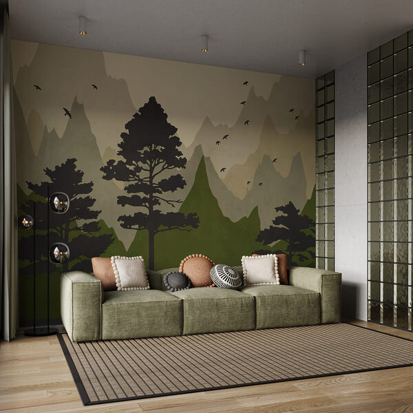 Painting of trees and mountains Painting of trees and mountains