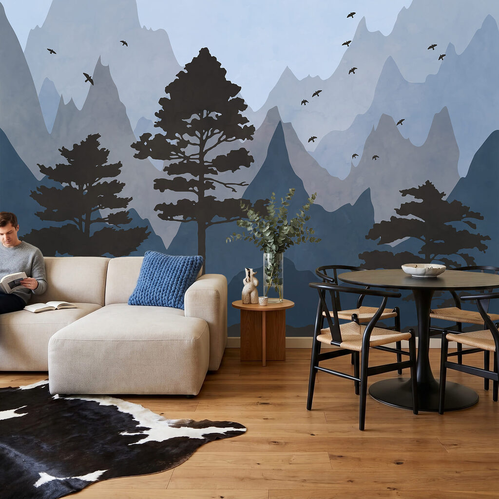 Painting of mountains and trees Painting of mountains and trees