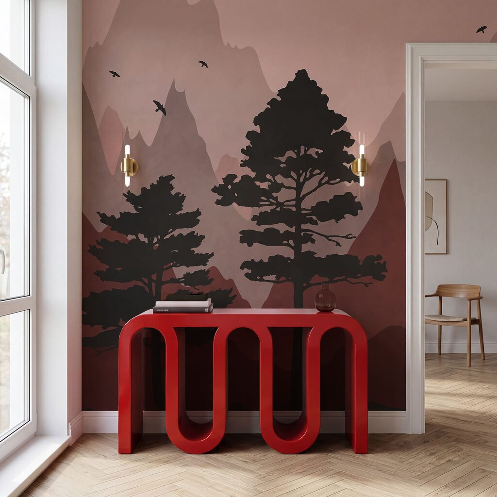 Painting of mountains and trees