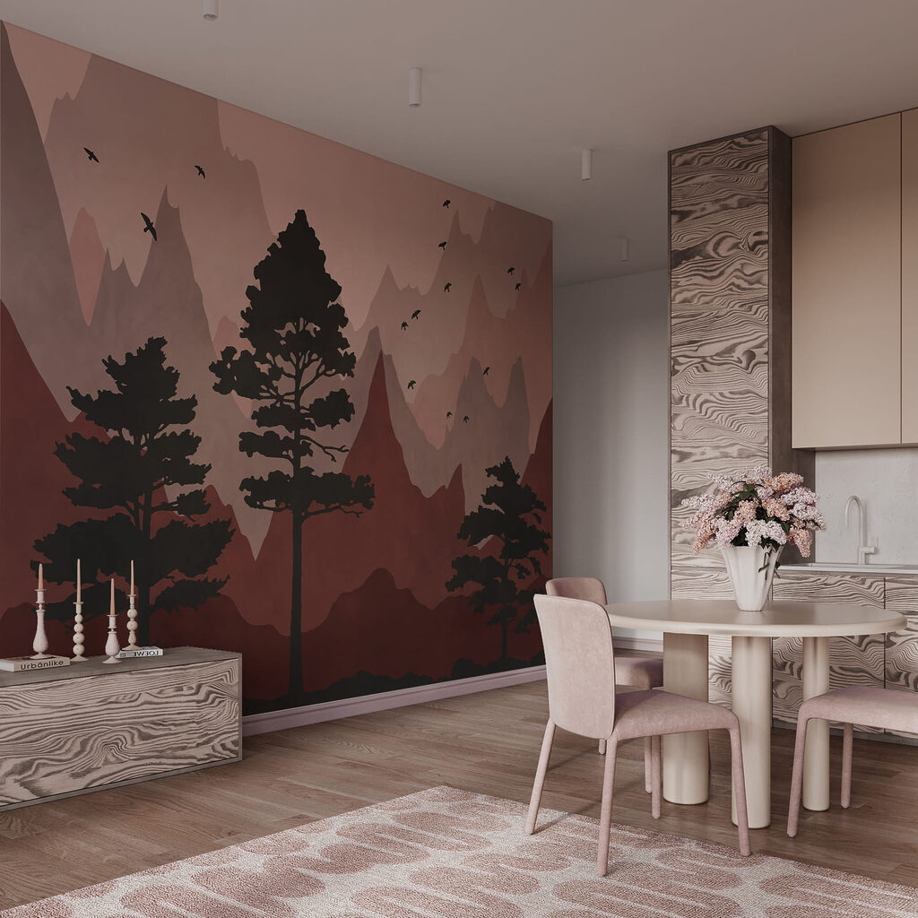 Painting of mountains and trees