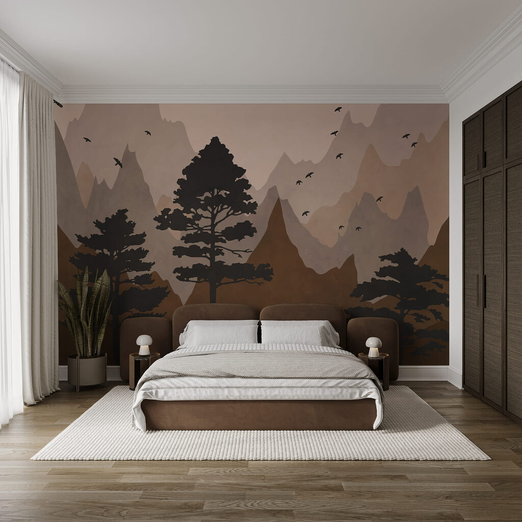 Painting of mountains and trees