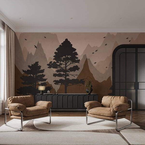Painting of mountains and trees