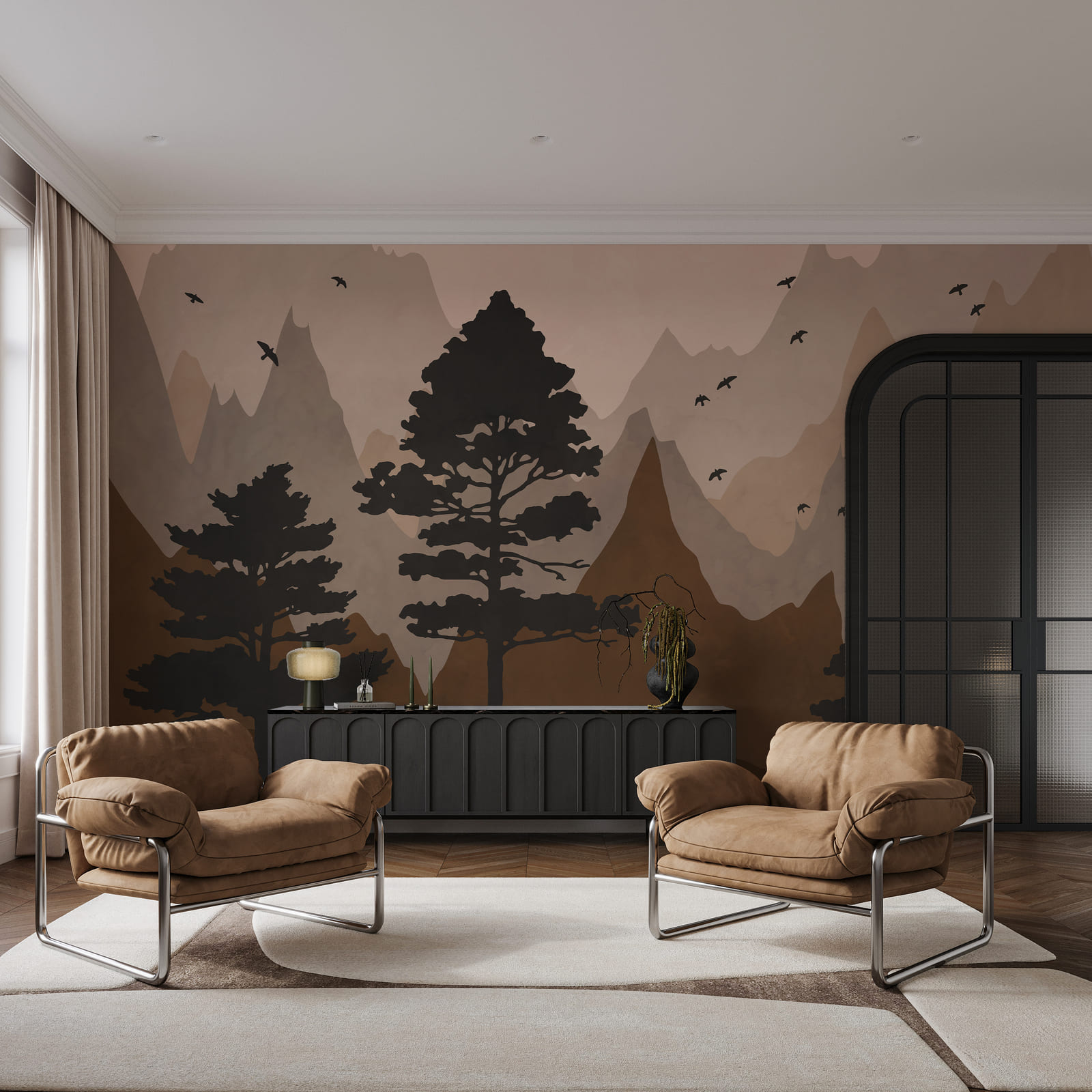 Painting of mountains and trees