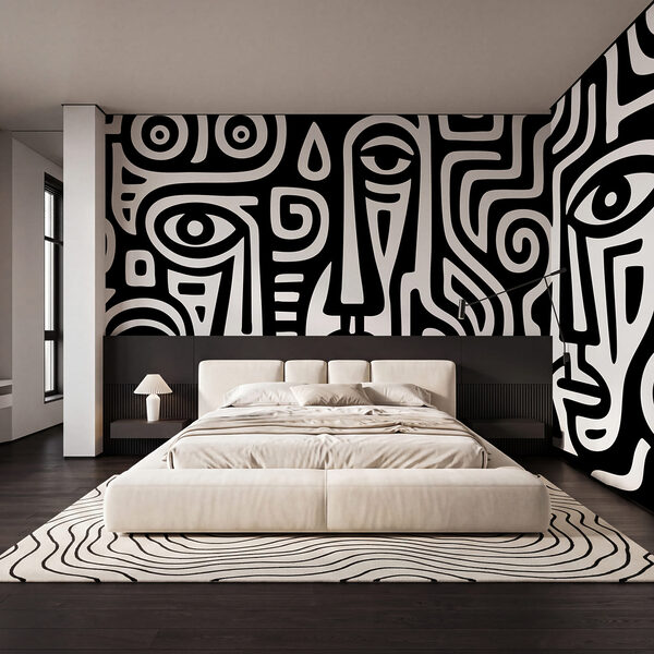 Black and white pattern of faces Black and white pattern of faces