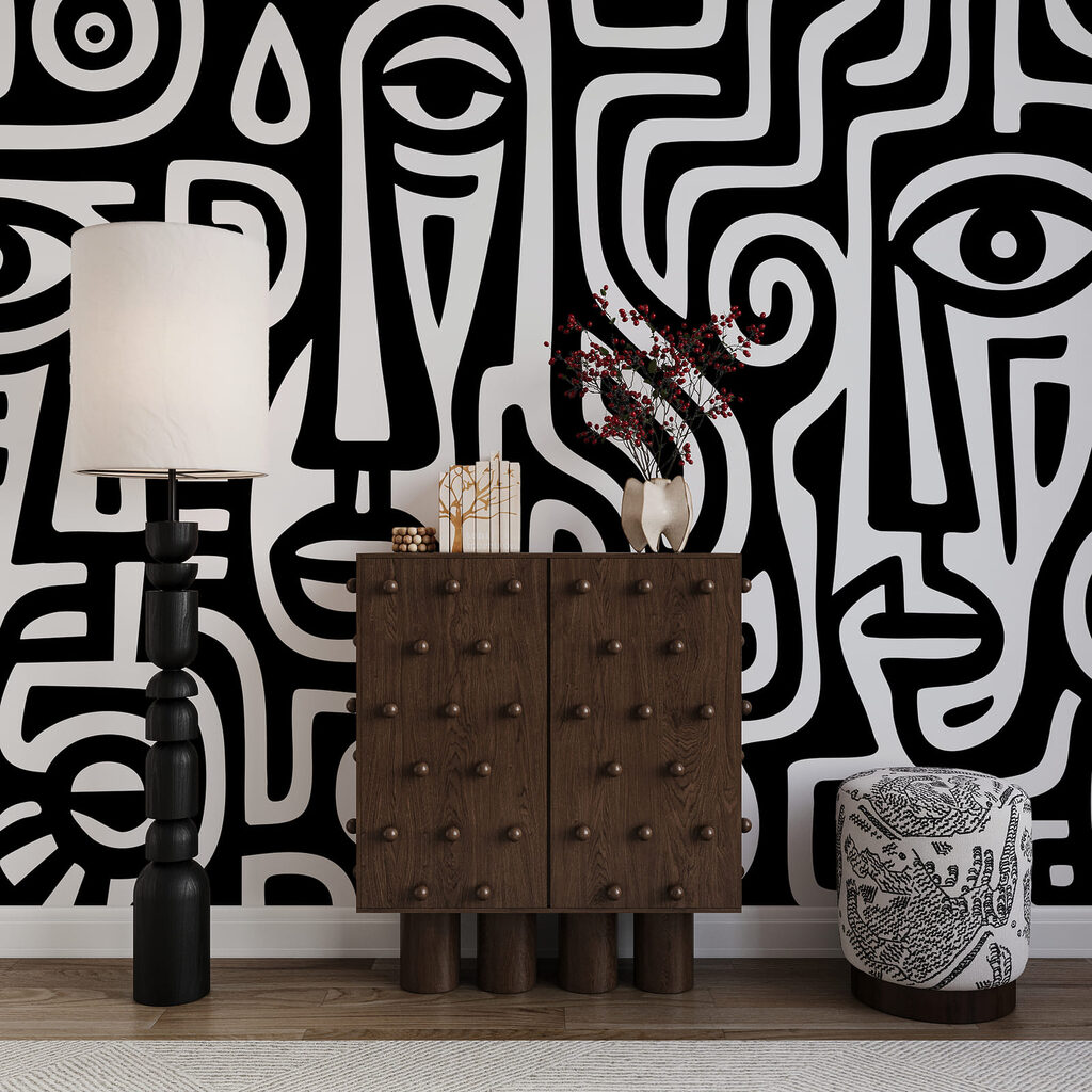 Black and white pattern of faces Black and white pattern of faces