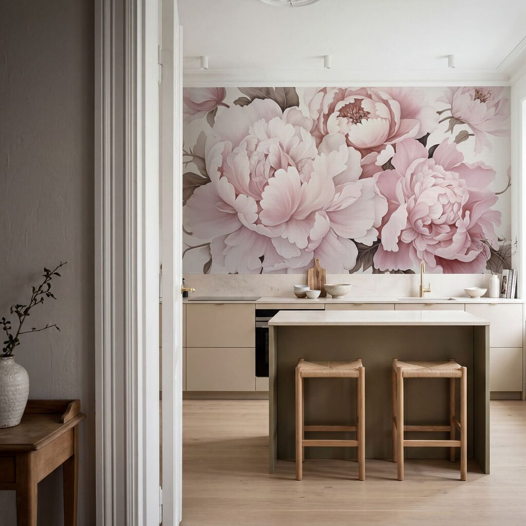 Soft pink peonies in full bloom