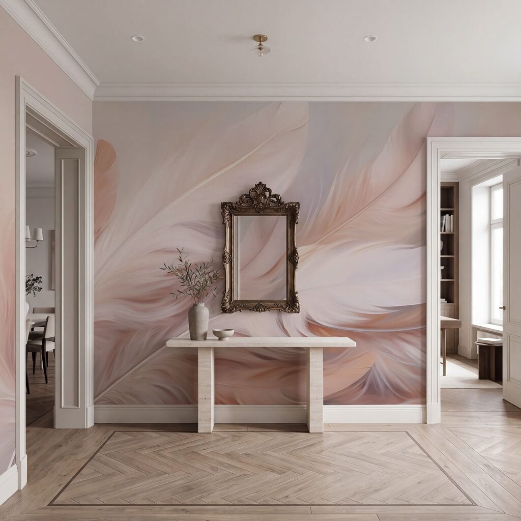 Delicate feathers in soft pastel hues