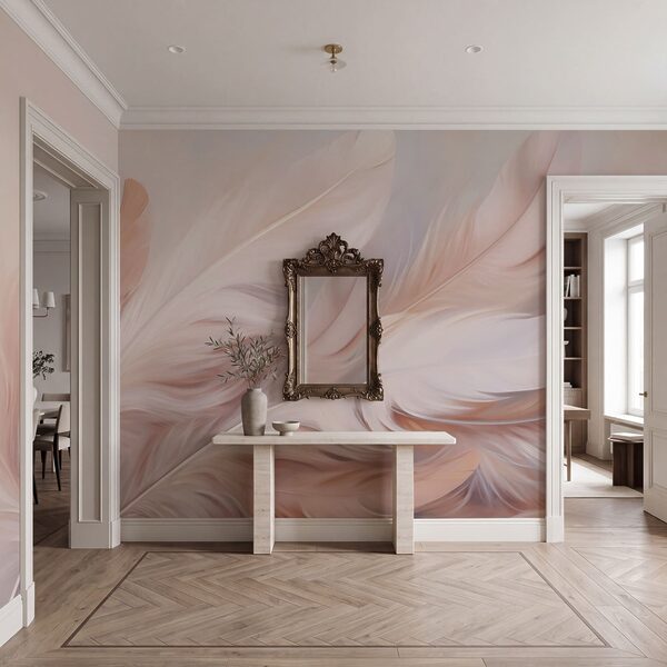 Delicate feathers in soft pastel hues