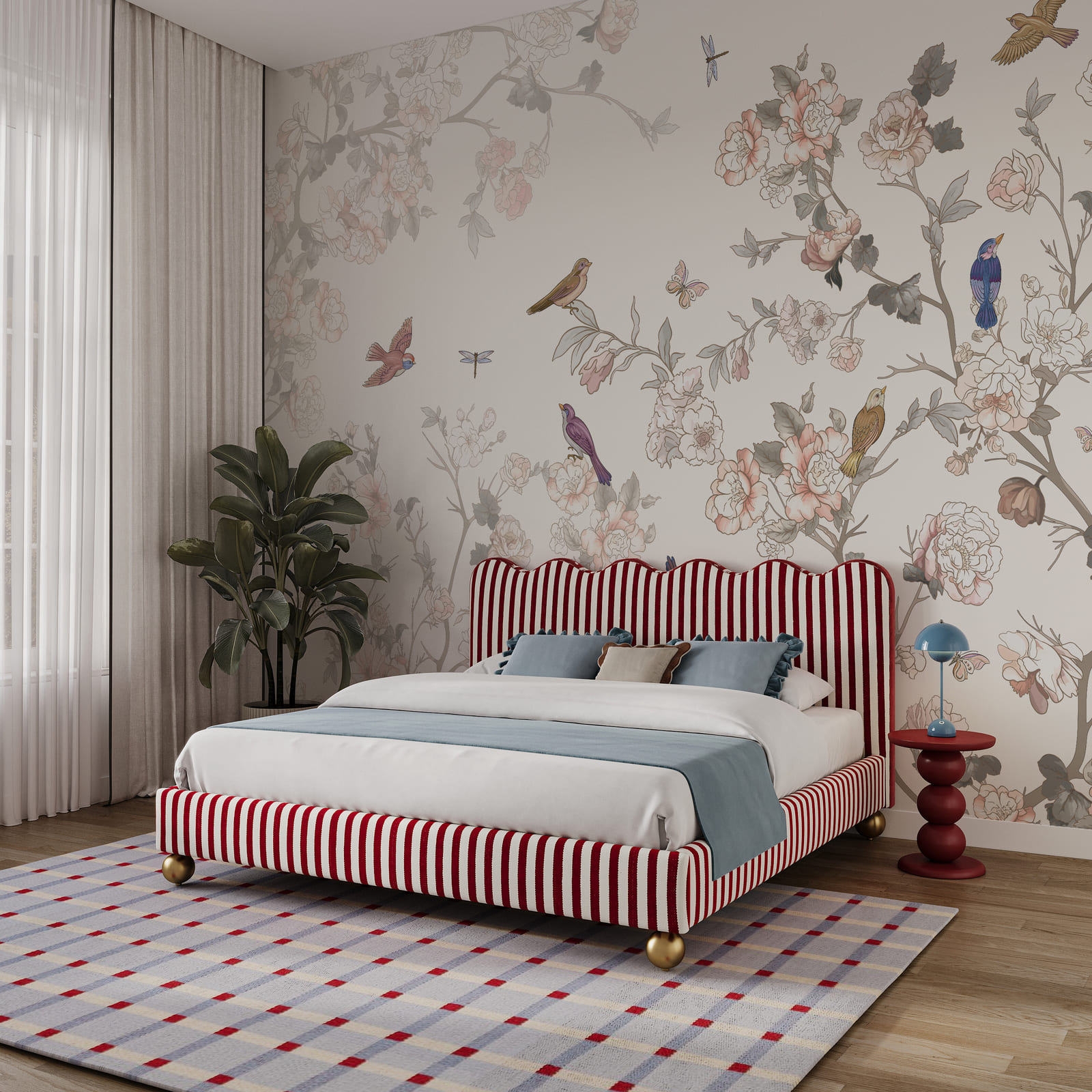 Floral scene with colorful birds Floral scene with colorful birds